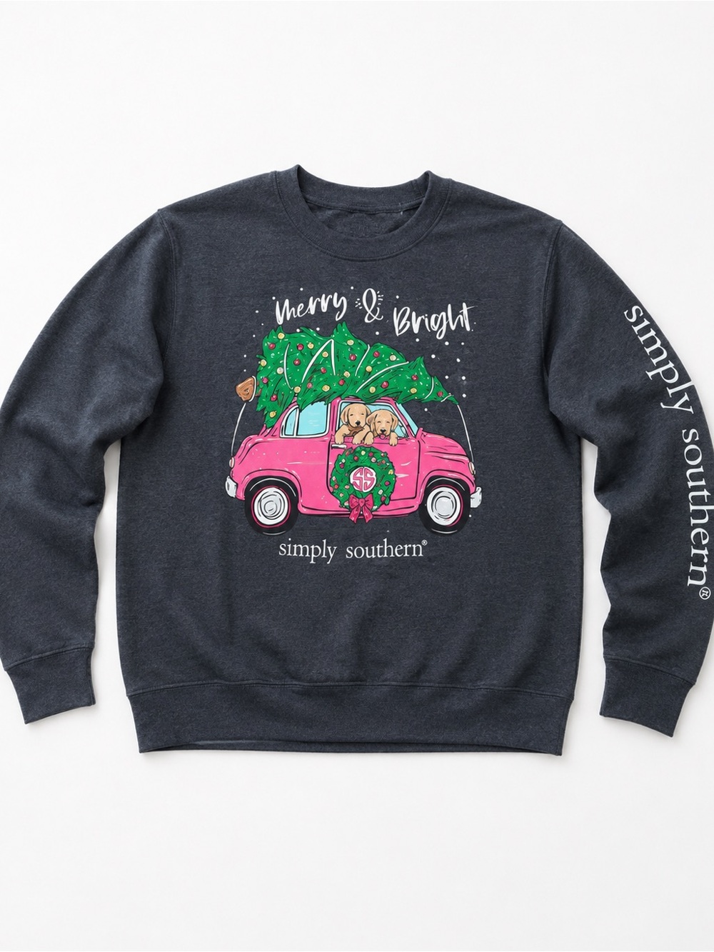 Simply Southern Women’s  Merry & Bright Graphic Sweatshirt - Charcoal